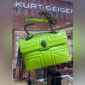 Kurt Geiger Neon Green Leather Quilted Chainlink Shoulder Bag🔥